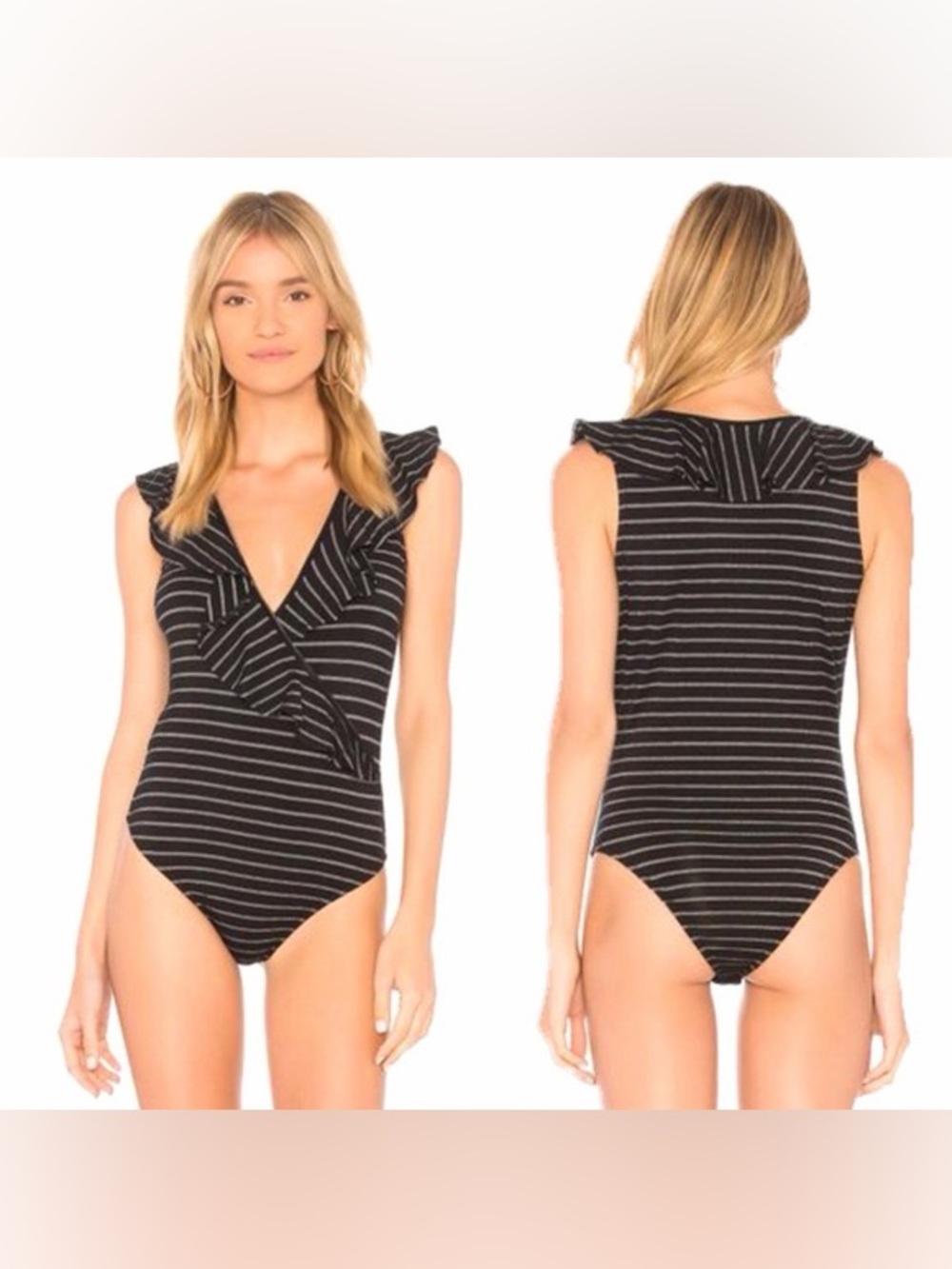 Cupcakes & Cashmere Blithe Bodysuit NWT Black Silver Ruffle Size L